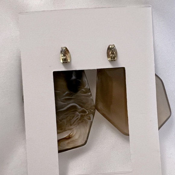 Oak + Fort Large Geometric Marble Brown Clear Stone Swirl Statement Earrings - Picture 2 of 4